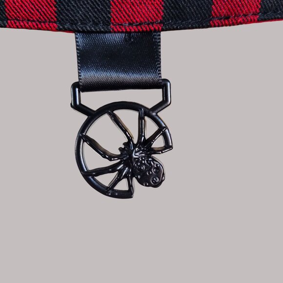 Royal Monk Rockabilly Goth Choker Neck w Spider Red Black Check Stretch Dress - Picture 6 of 11